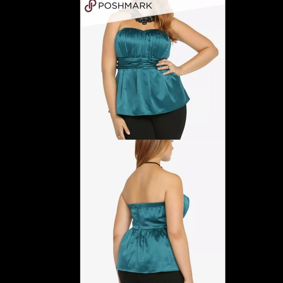 TORRID Teal Satin Peplum Bustier Sleeveless Top Size 4X - Picture 2 of 12
